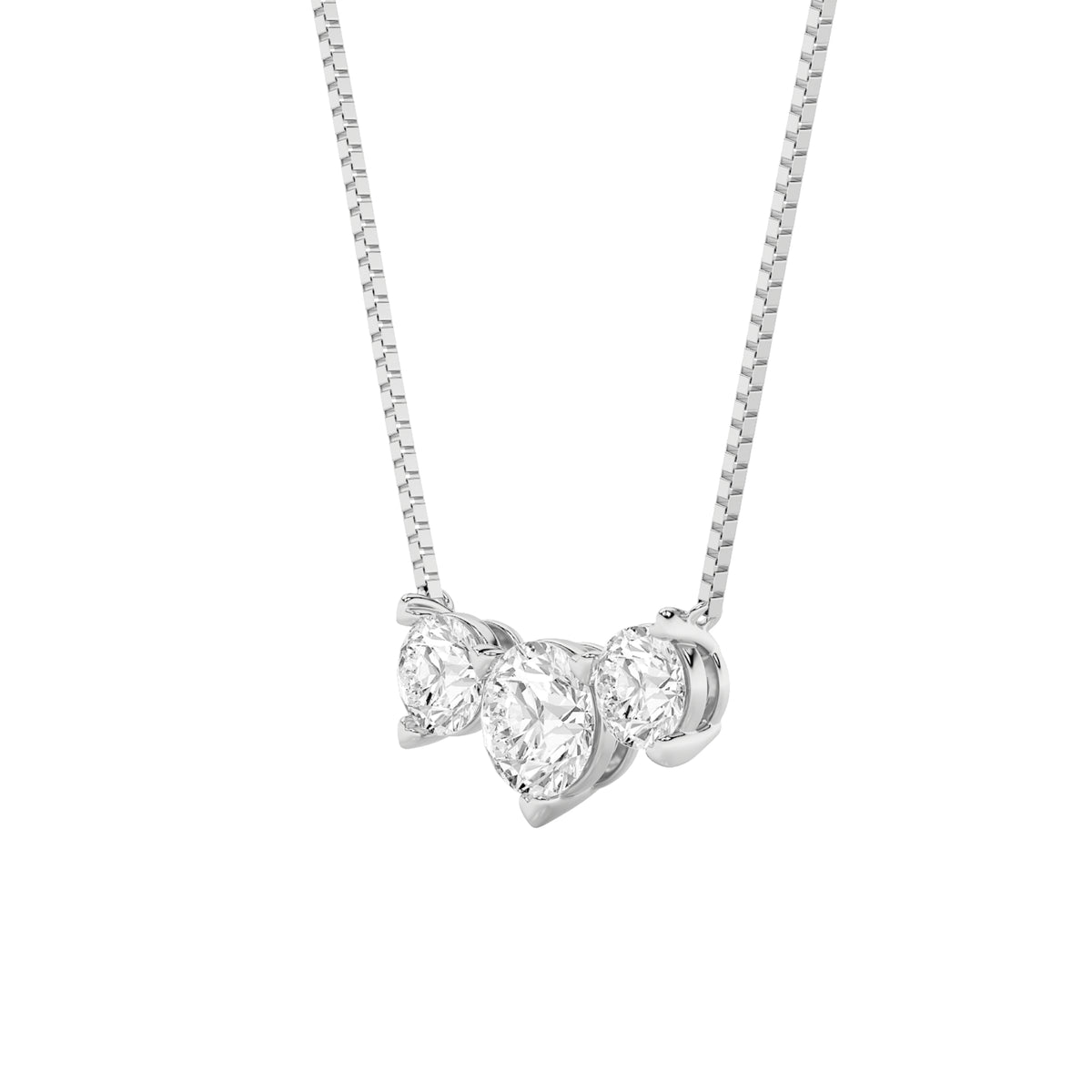 2 ct tw IGI Certified Round Lab-Grown Diamond Three Stone Necklace in 14K Solid Gold - White