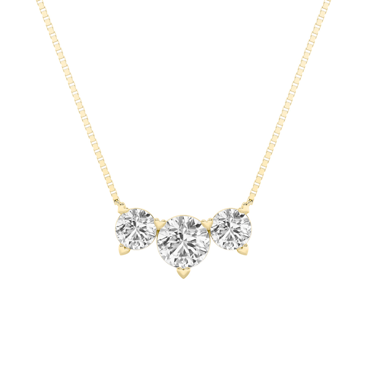 2 ct tw IGI Certified Round Lab-Grown Diamond Three Stone Necklace in 14K Solid Gold - Yellow