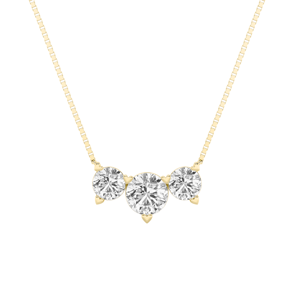 2 ct tw IGI Certified Round Lab-Grown Diamond Three Stone Necklace in 14K Solid Gold - Yellow