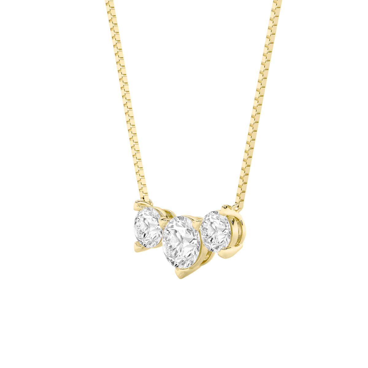 2 ct tw IGI Certified Round Lab-Grown Diamond Three Stone Necklace in 14K Solid Gold - Yellow