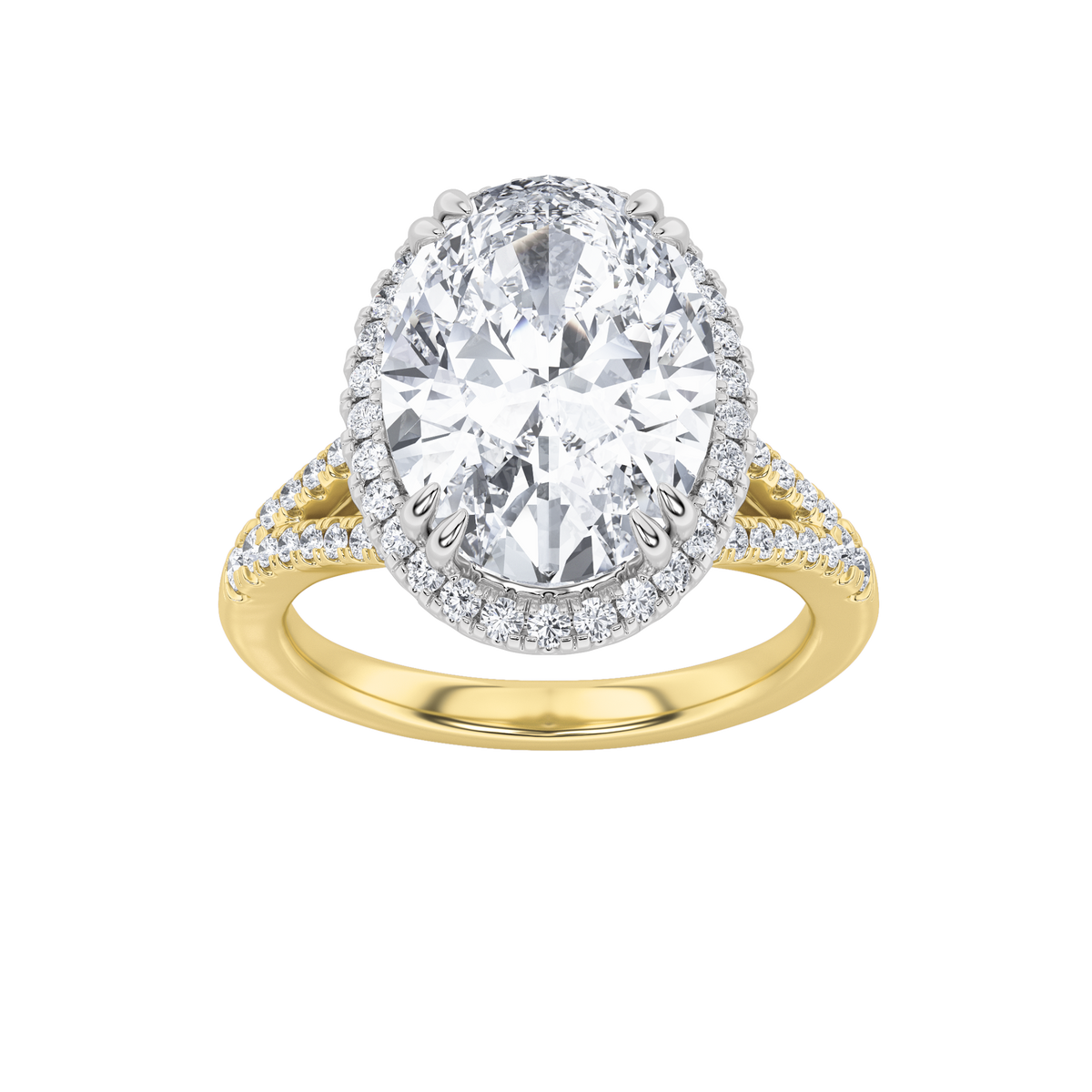 4.5 ct tw IGI Certified Oval Lab-Grown Diamond Bold Accented Statement Engagement Ring in 14K Solid Gold - Yellow