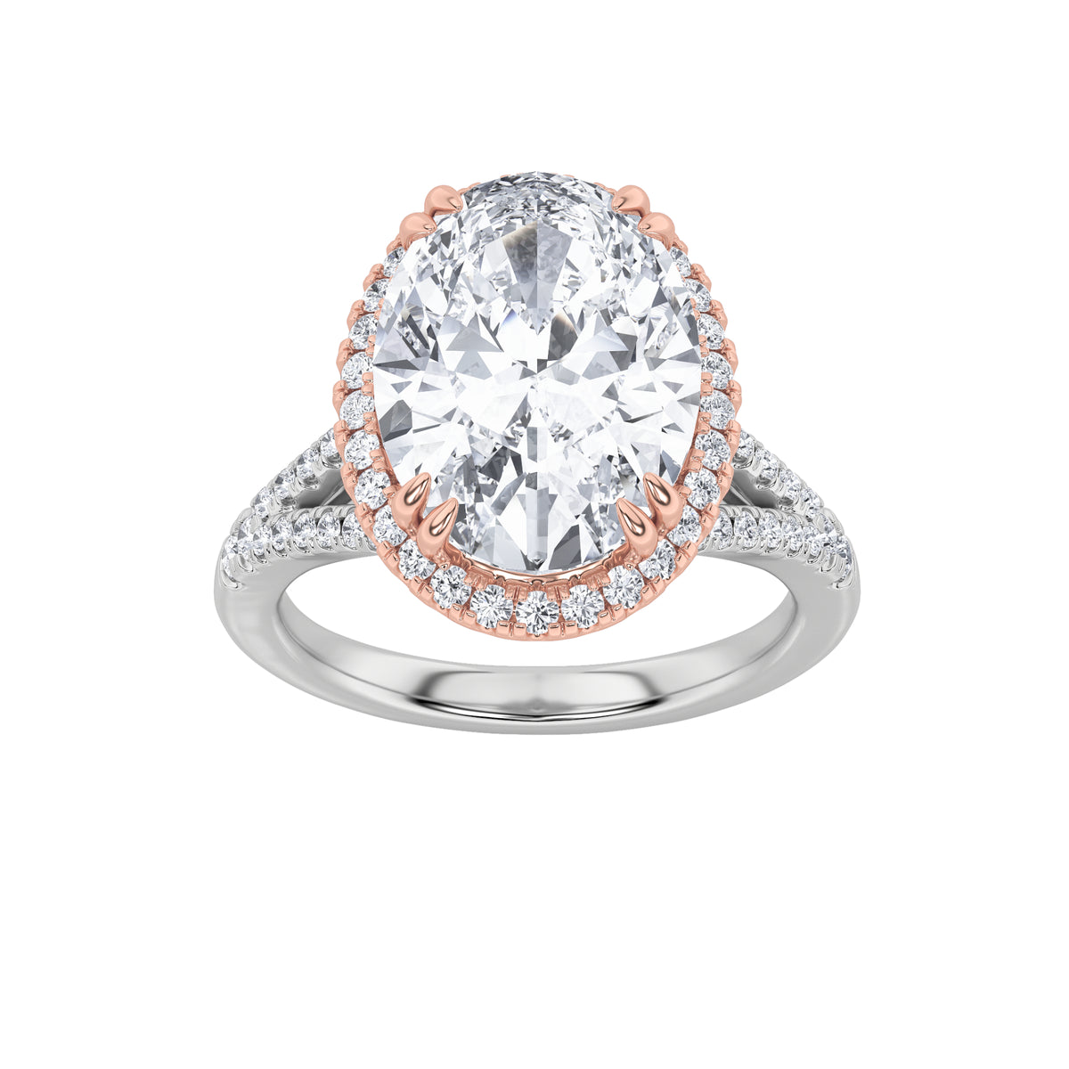 4.5 ct tw IGI Certified Oval Lab-Grown Diamond Bold Accented Statement Engagement Ring in 14K Solid Gold - White/Rose