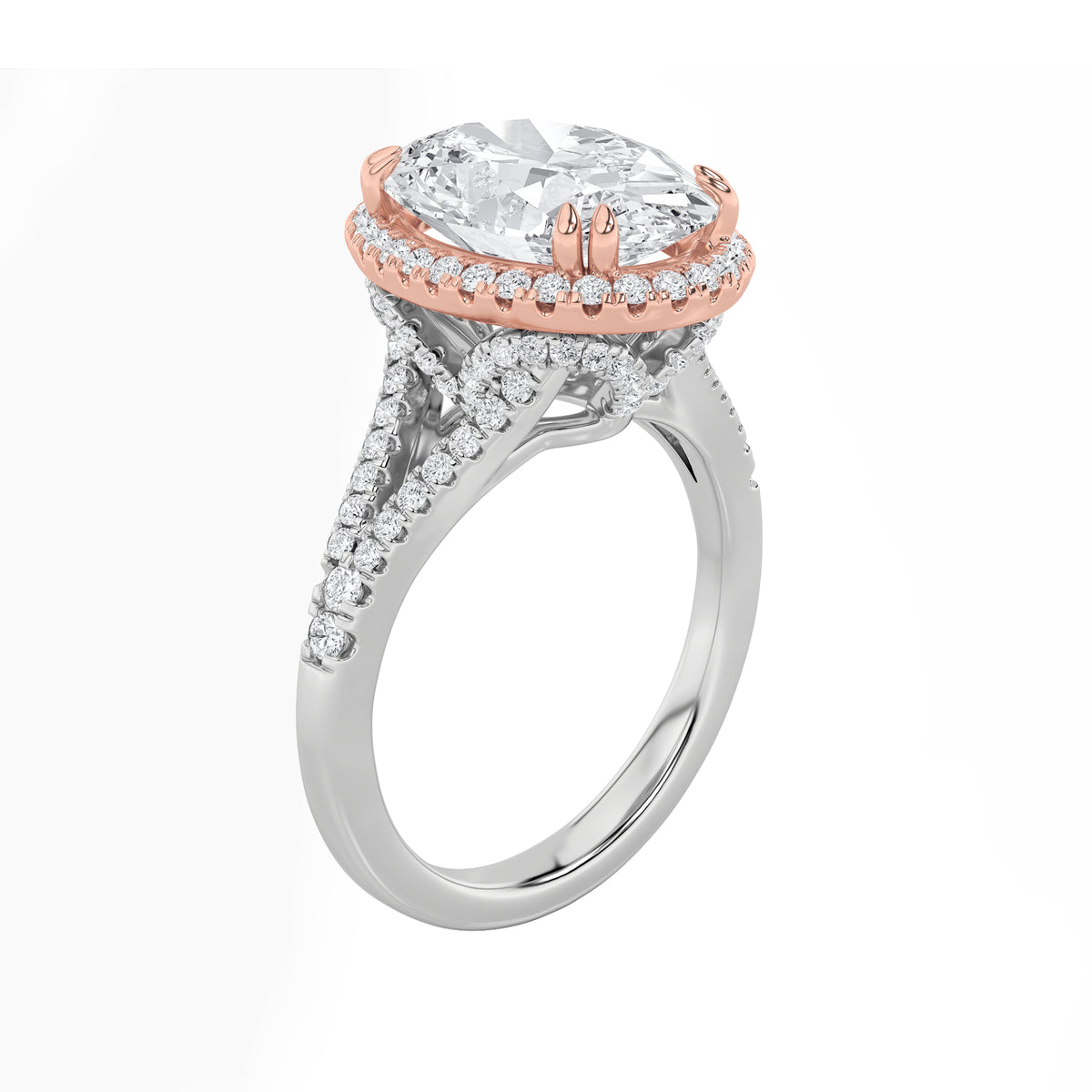 4.5 ct tw IGI Certified Oval Lab-Grown Diamond Bold Accented Statement Engagement Ring in 14K Solid Gold - White/Rose