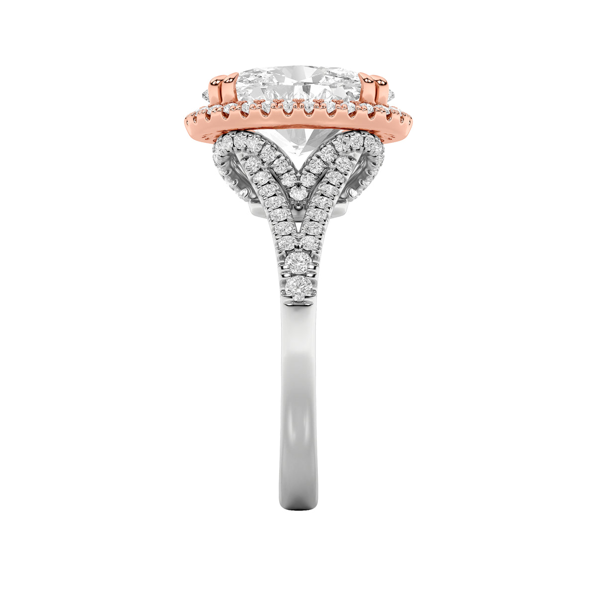 4.5 ct tw IGI Certified Oval Lab-Grown Diamond Bold Accented Statement Engagement Ring in 14K Solid Gold - White/Rose