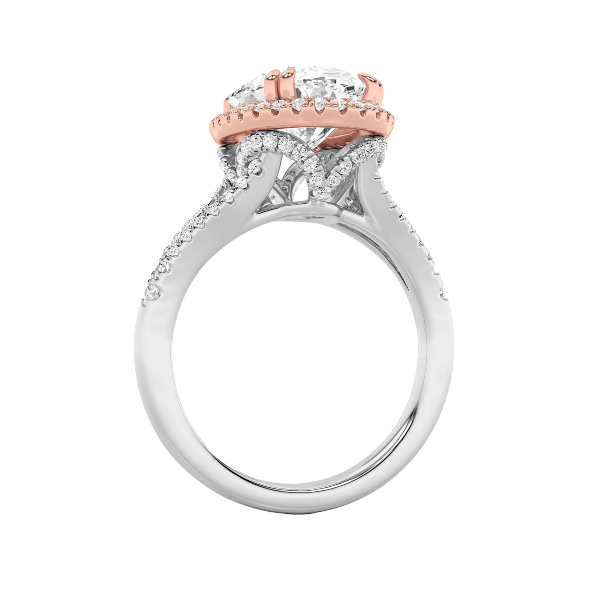 4.5 ct tw IGI Certified Oval Lab-Grown Diamond Bold Accented Statement Engagement Ring in 14K Solid Gold - White/Rose