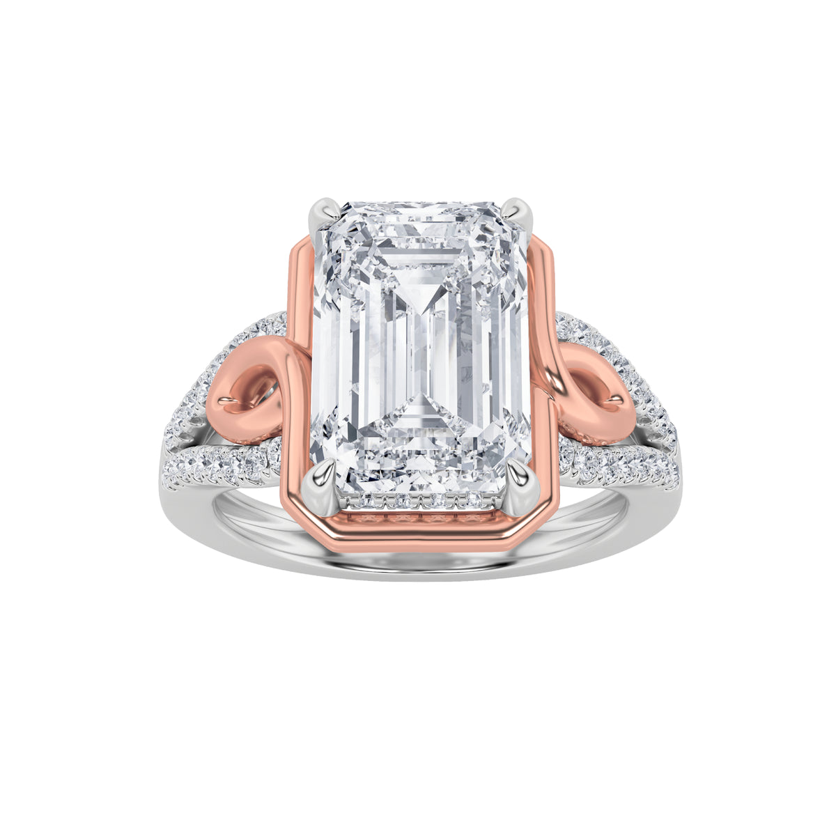 4.25 ct tw IGI Certified Emerald Lab-Grown Diamond Bold Accented Two Tone Engagement Ring in 14K Solid Gold - White/Rose
