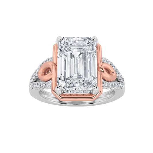 4.25 ct tw IGI Certified Emerald Lab-Grown Diamond Bold Accented Two Tone Engagement Ring in 14K Solid Gold - White/Rose