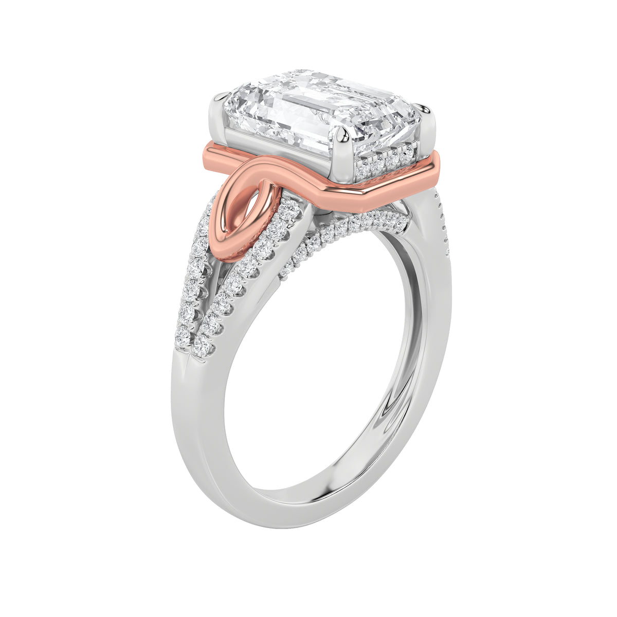 4.25 ct tw IGI Certified Emerald Lab-Grown Diamond Bold Accented Two Tone Engagement Ring in 14K Solid Gold - White/Rose
