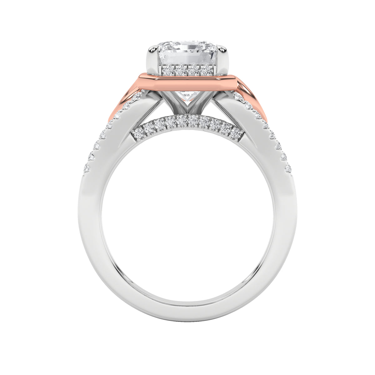 4.25 ct tw IGI Certified Emerald Lab-Grown Diamond Bold Accented Two Tone Engagement Ring in 14K Solid Gold - White/Rose
