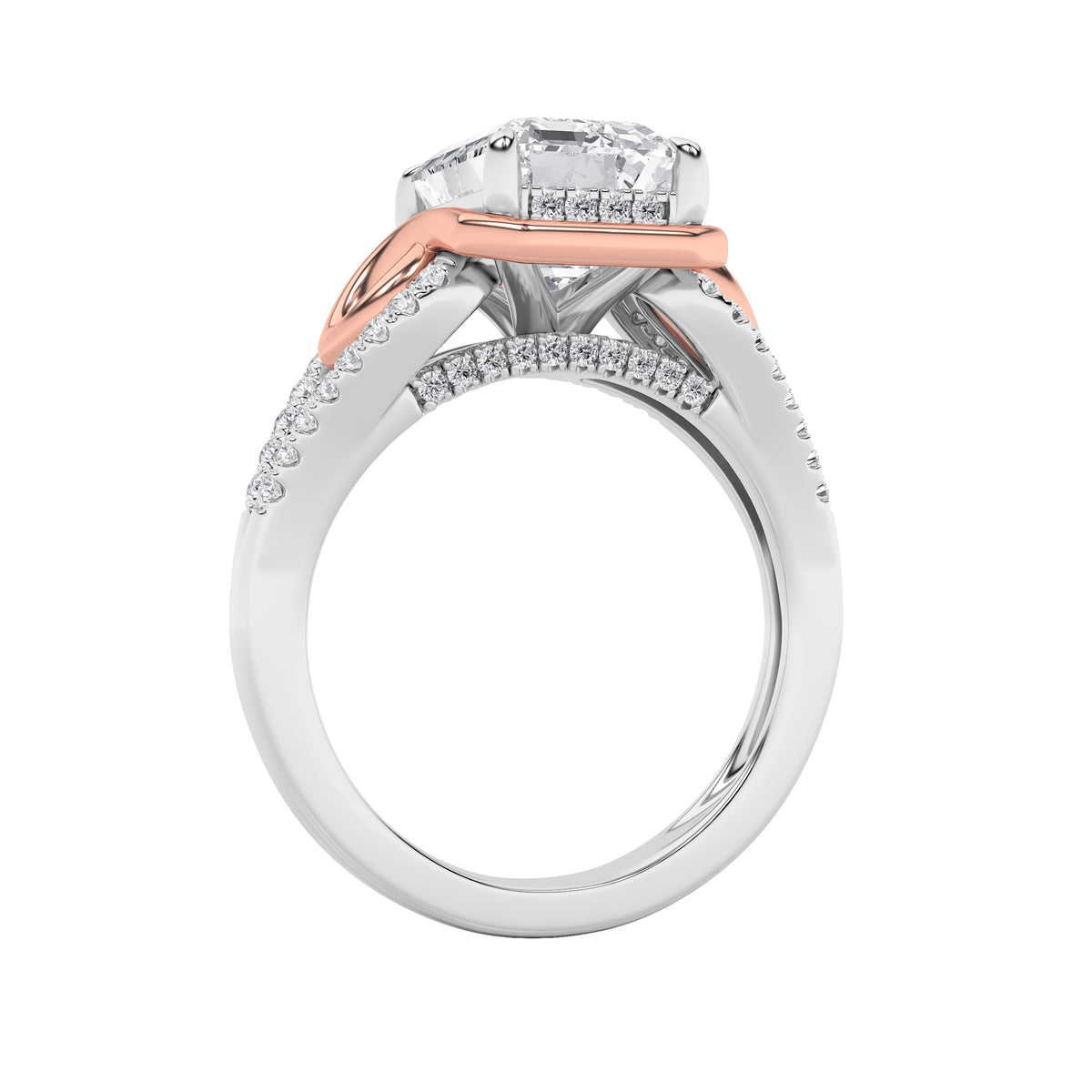 4.25 ct tw IGI Certified Emerald Lab-Grown Diamond Bold Accented Two Tone Engagement Ring in 14K Solid Gold - White/Rose