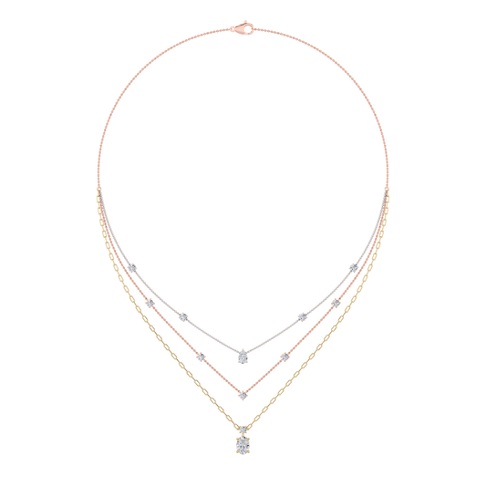 4 ct tw IGI Certified Oval Lab-Grown Diamond Necklace in 14K Solid Gold - Tri-Color