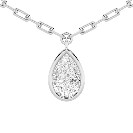 2 ct tw IGI Certified Pear Lab-Grown Diamond Strata Chic Collection Necklace in 14K Solid Gold - White