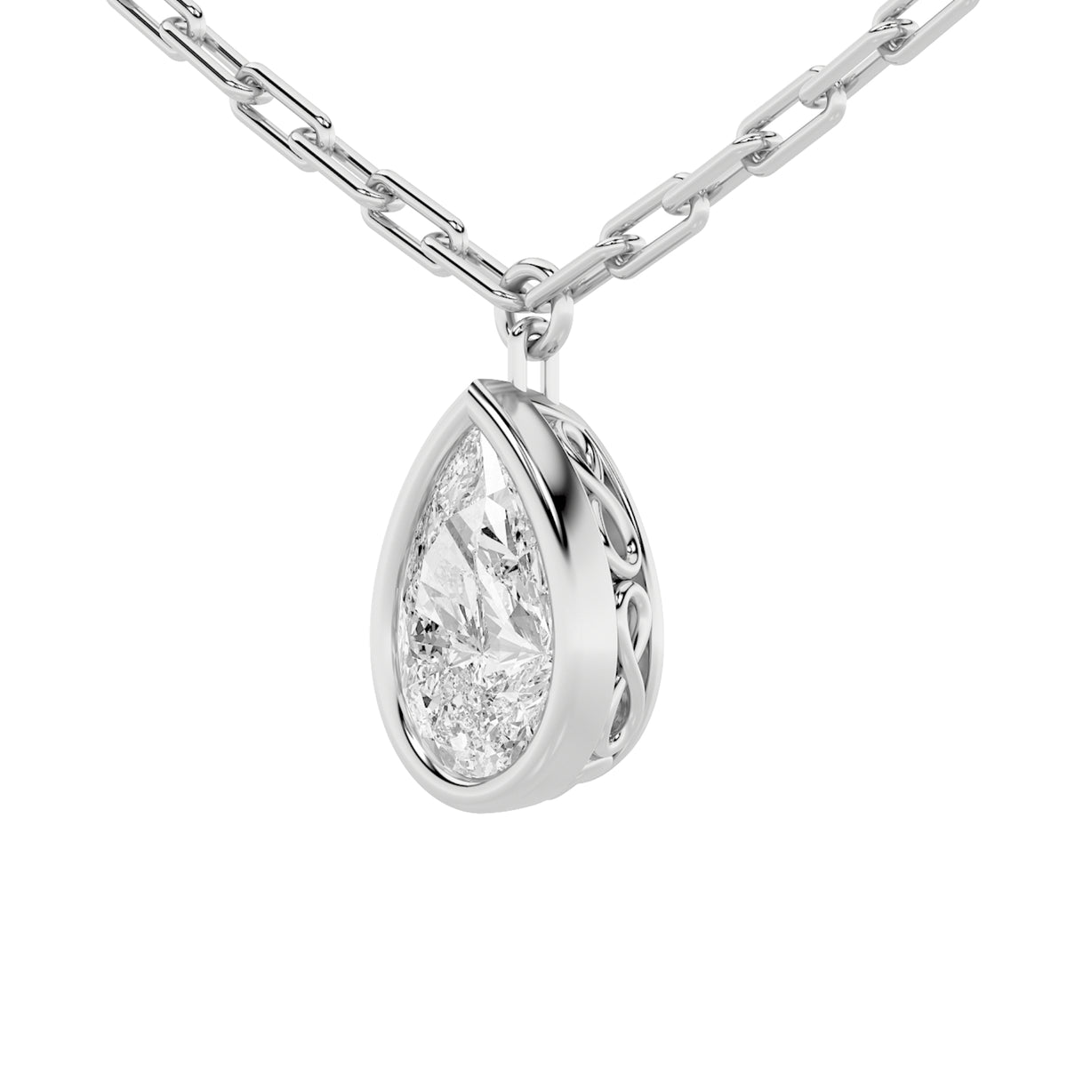 2 ct tw IGI Certified Pear Lab-Grown Diamond Strata Chic Collection Necklace in 14K Solid Gold - White