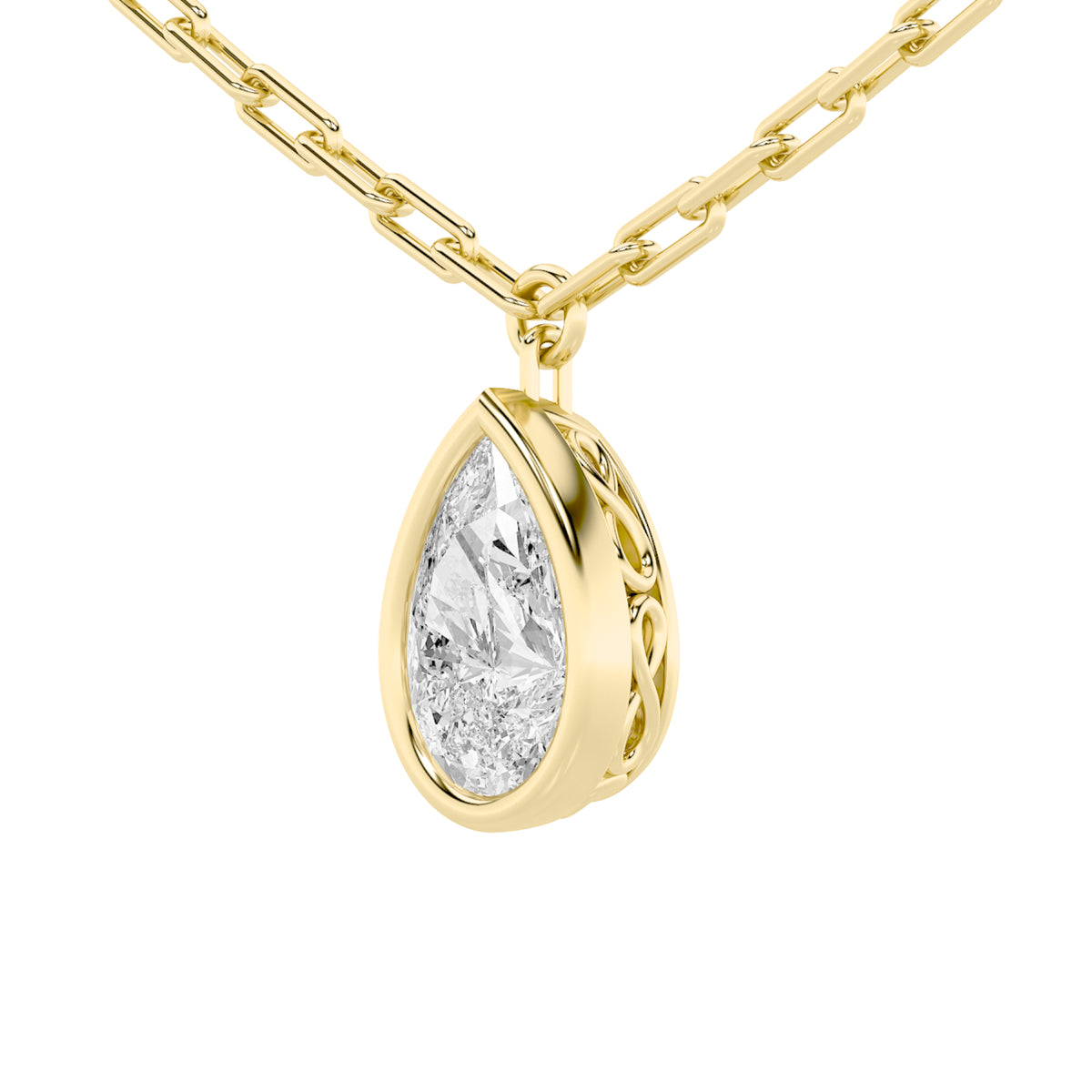 2 ct tw IGI Certified Pear Lab-Grown Diamond Strata Chic Collection Necklace in 14K Solid Gold - Yellow