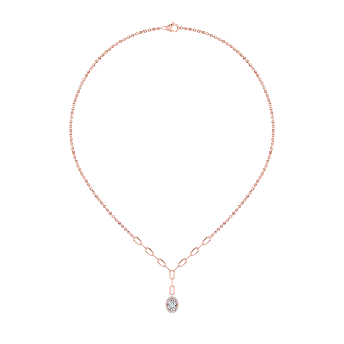 1.5 ct tw IGI Certified Oval Lab-Grown Diamond Solitaire Necklace in 14K Solid Gold - Rose