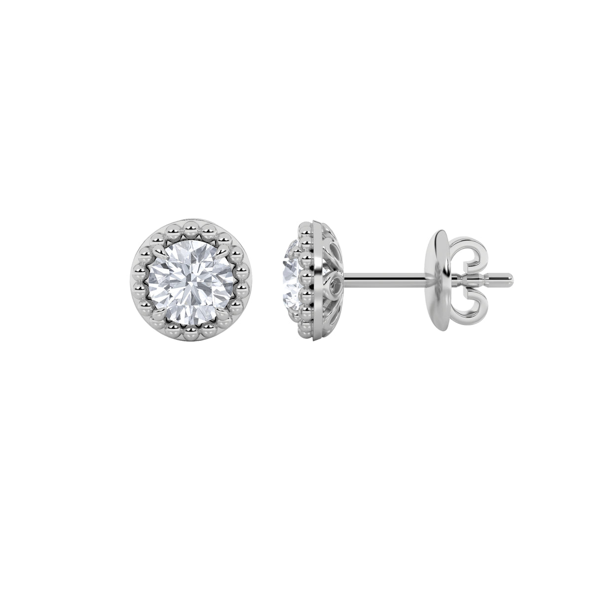 2 ct tw IGI Certified Round Lab-Grown Diamond Stud Earrings in 14K Solid Gold - White