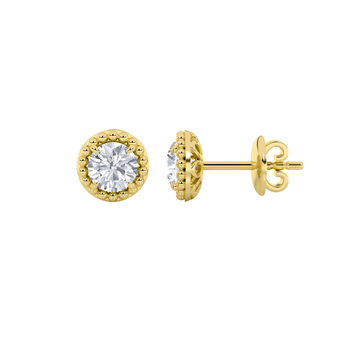 2 ct tw IGI Certified Round Lab-Grown Diamond Stud Earrings in 14K Solid Gold - Yellow