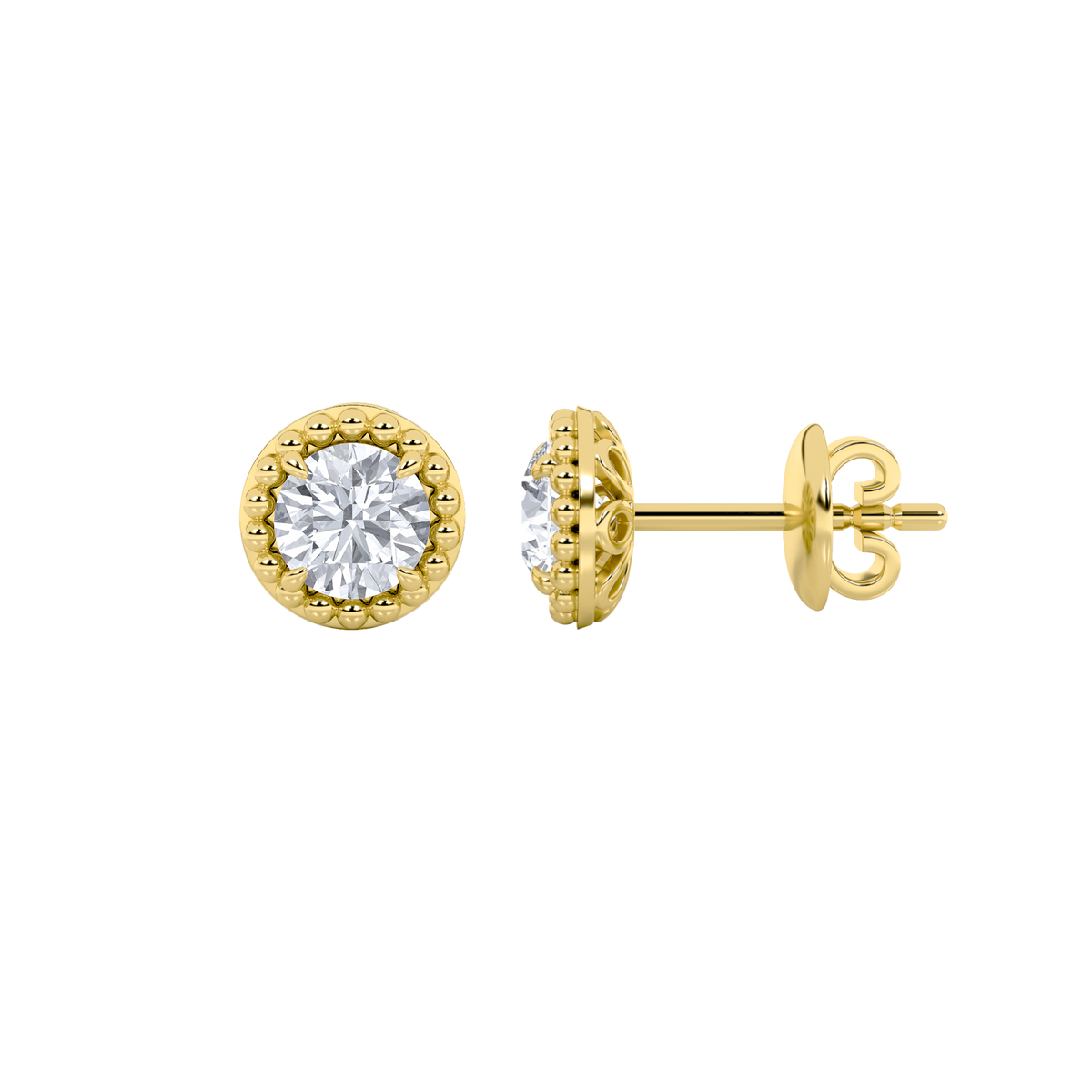 2 ct tw IGI Certified Round Lab-Grown Diamond Stud Earrings in 14K Solid Gold - Yellow