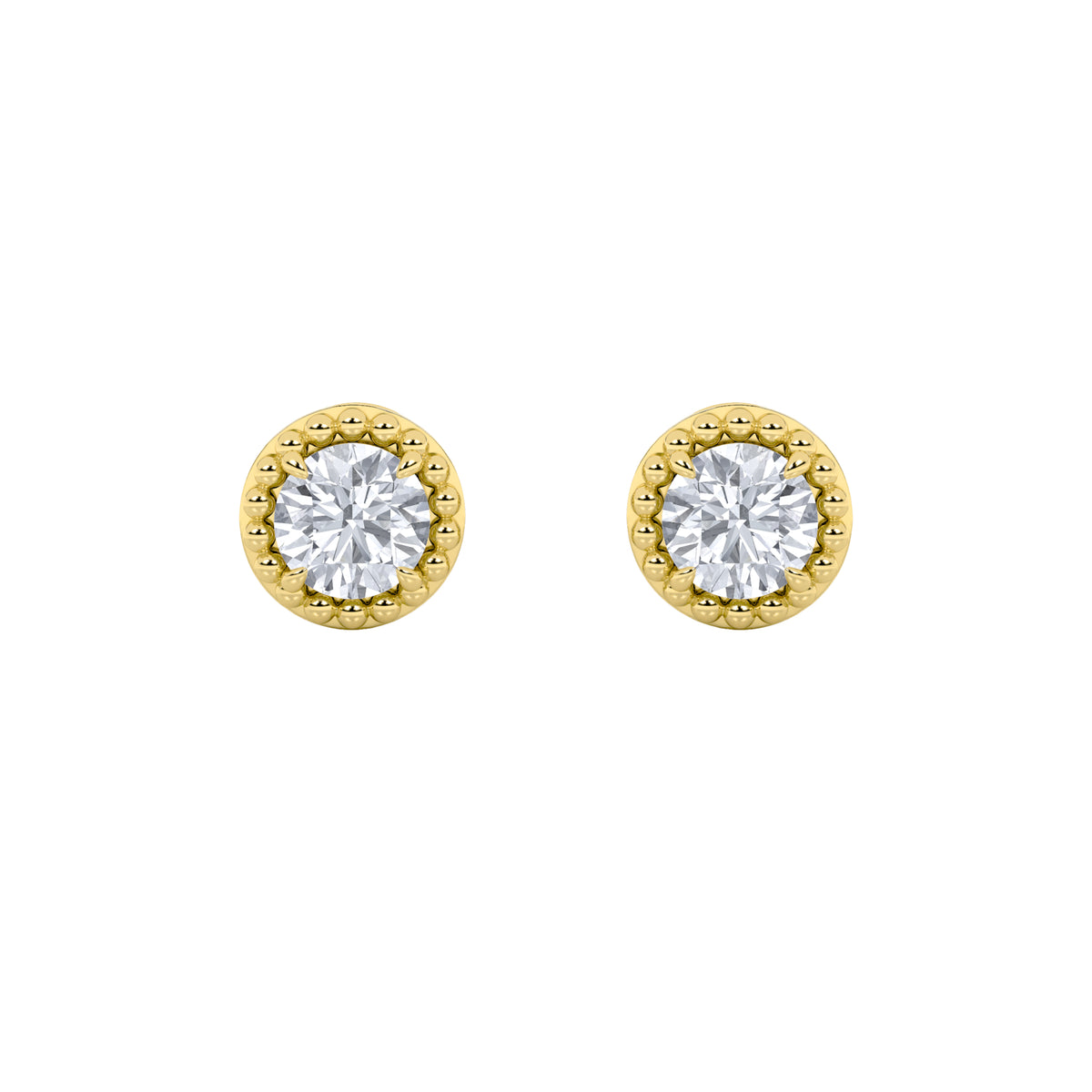 2 ct tw IGI Certified Round Lab-Grown Diamond Stud Earrings in 14K Solid Gold - Yellow