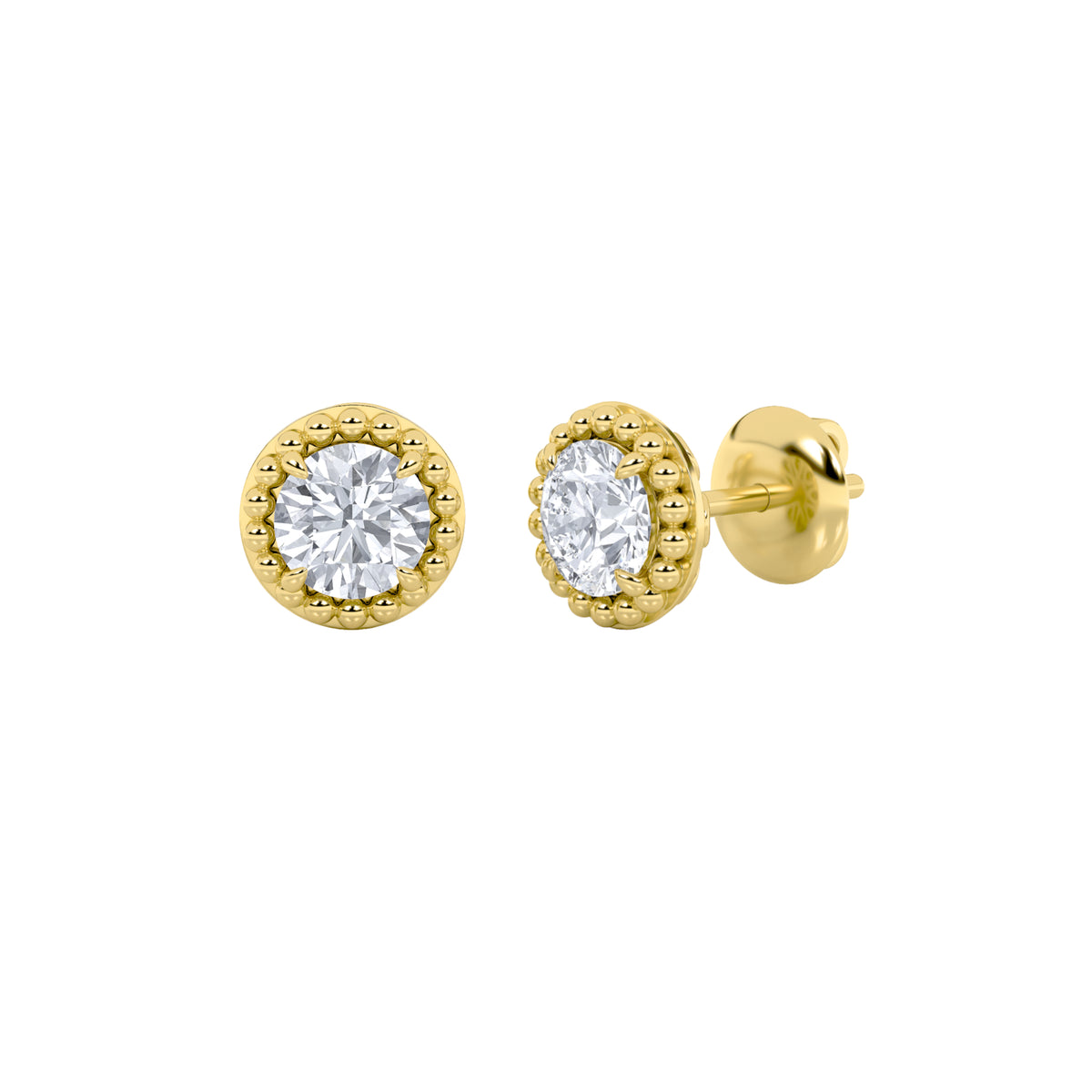 2 ct tw IGI Certified Round Lab-Grown Diamond Stud Earrings in 14K Solid Gold - Yellow