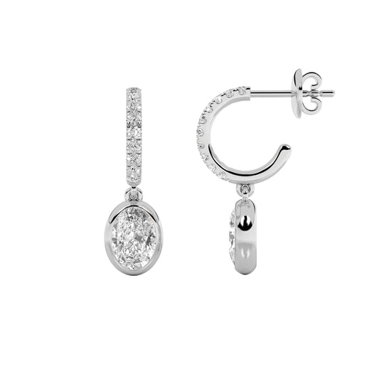 2 ct tw IGI Certified Oval Lab-Grown Diamond Dangle Earrings in 14K Solid Gold - White