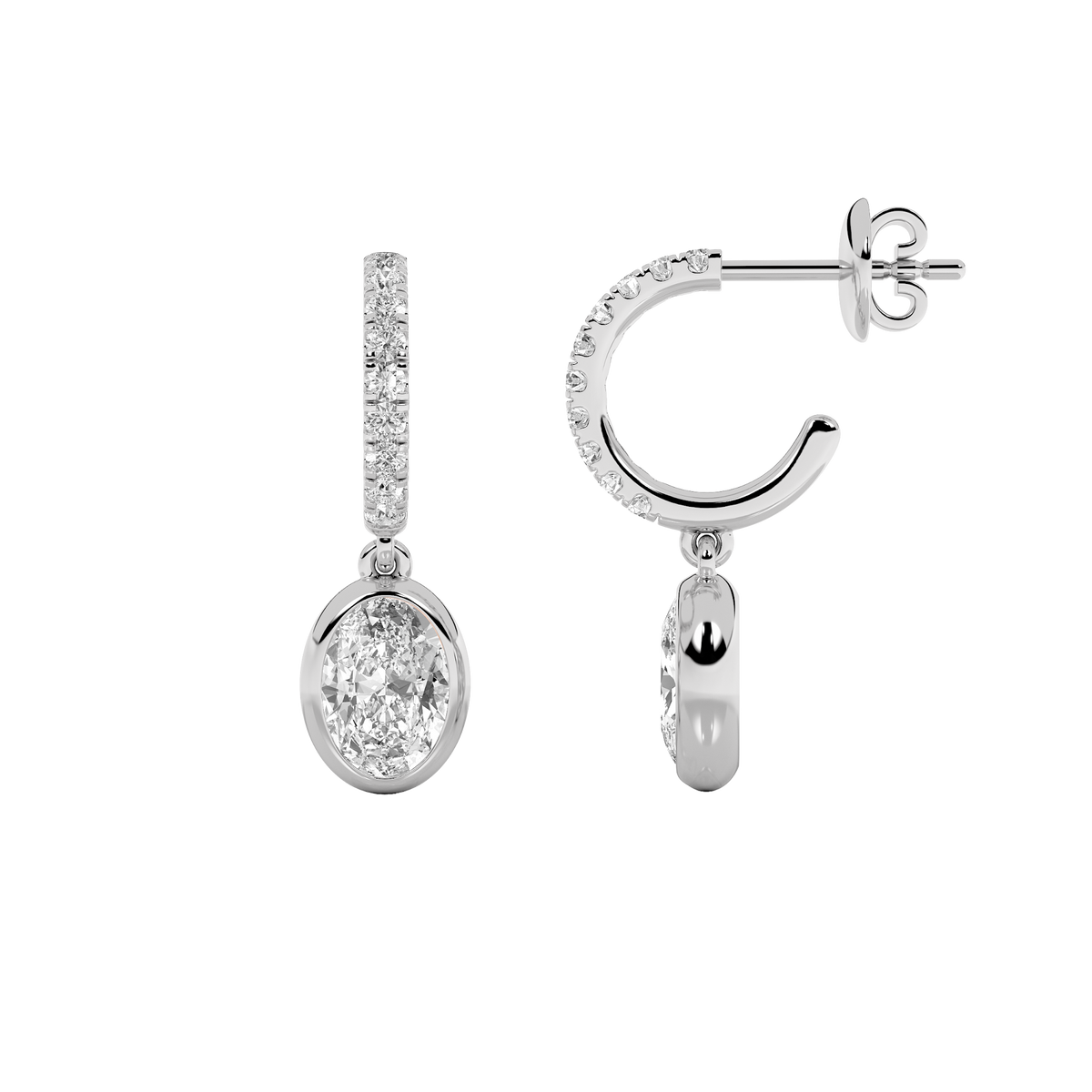 2 ct tw IGI Certified Oval Lab-Grown Diamond Dangle Earrings in 14K Solid Gold - White