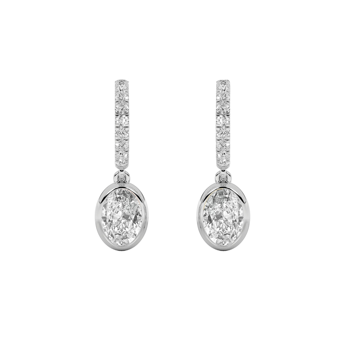 2 ct tw IGI Certified Oval Lab-Grown Diamond Dangle Earrings in 14K Solid Gold - White