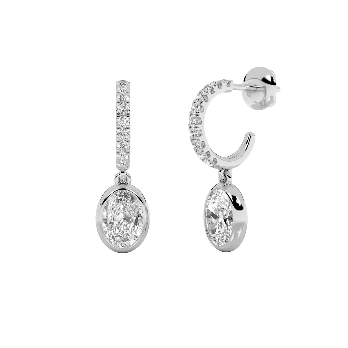 2 ct tw IGI Certified Oval Lab-Grown Diamond Dangle Earrings in 14K Solid Gold - White