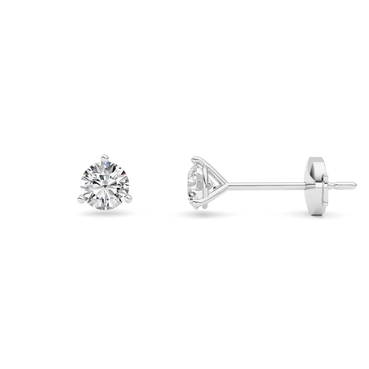 1 ct tw IGI Certified Round Lab-Grown Diamond Three Prong Martini Stud Earrings in 14K Solid Gold - White