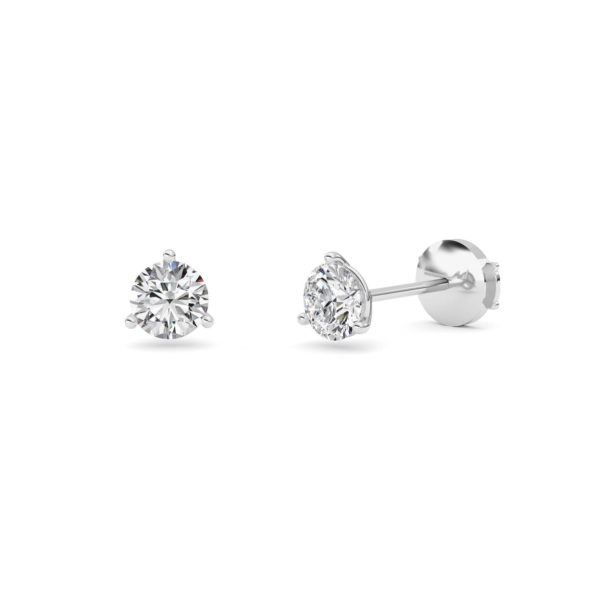 1 ct tw IGI Certified Round Lab-Grown Diamond Three Prong Martini Stud Earrings in 14K Solid Gold - White