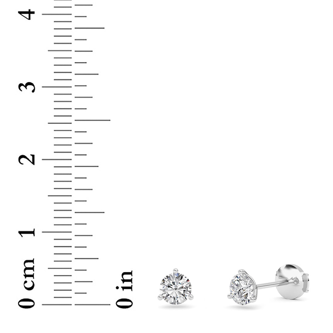 1 ct tw IGI Certified Round Lab-Grown Diamond Three Prong Martini Stud Earrings in 14K Solid Gold - White