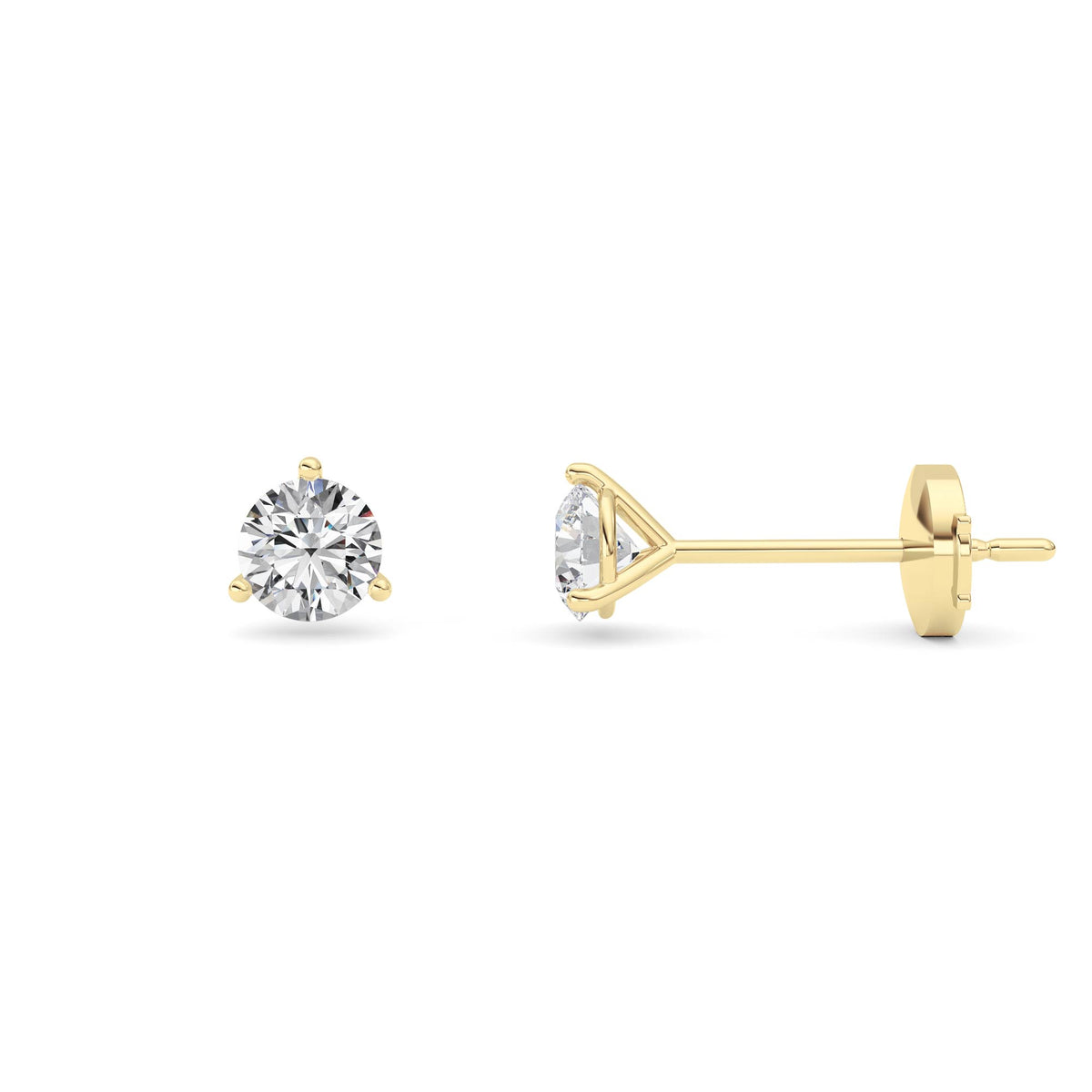 1 ct tw IGI Certified Round Lab-Grown Diamond Three Prong Martini Stud Earrings in 14K Solid Gold - Yellow
