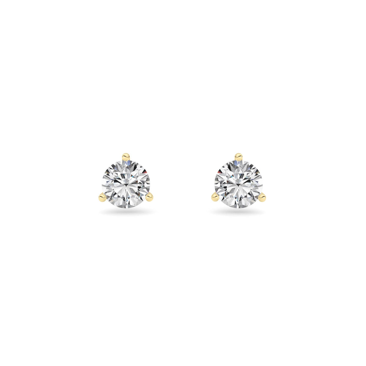 1 ct tw IGI Certified Round Lab-Grown Diamond Three Prong Martini Stud Earrings in 14K Solid Gold - Yellow