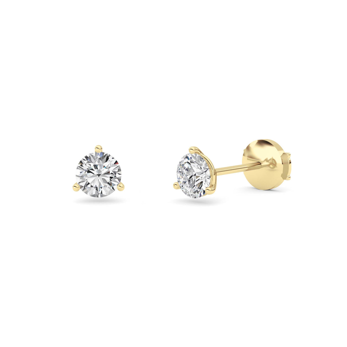 1 ct tw IGI Certified Round Lab-Grown Diamond Three Prong Martini Stud Earrings in 14K Solid Gold - Yellow