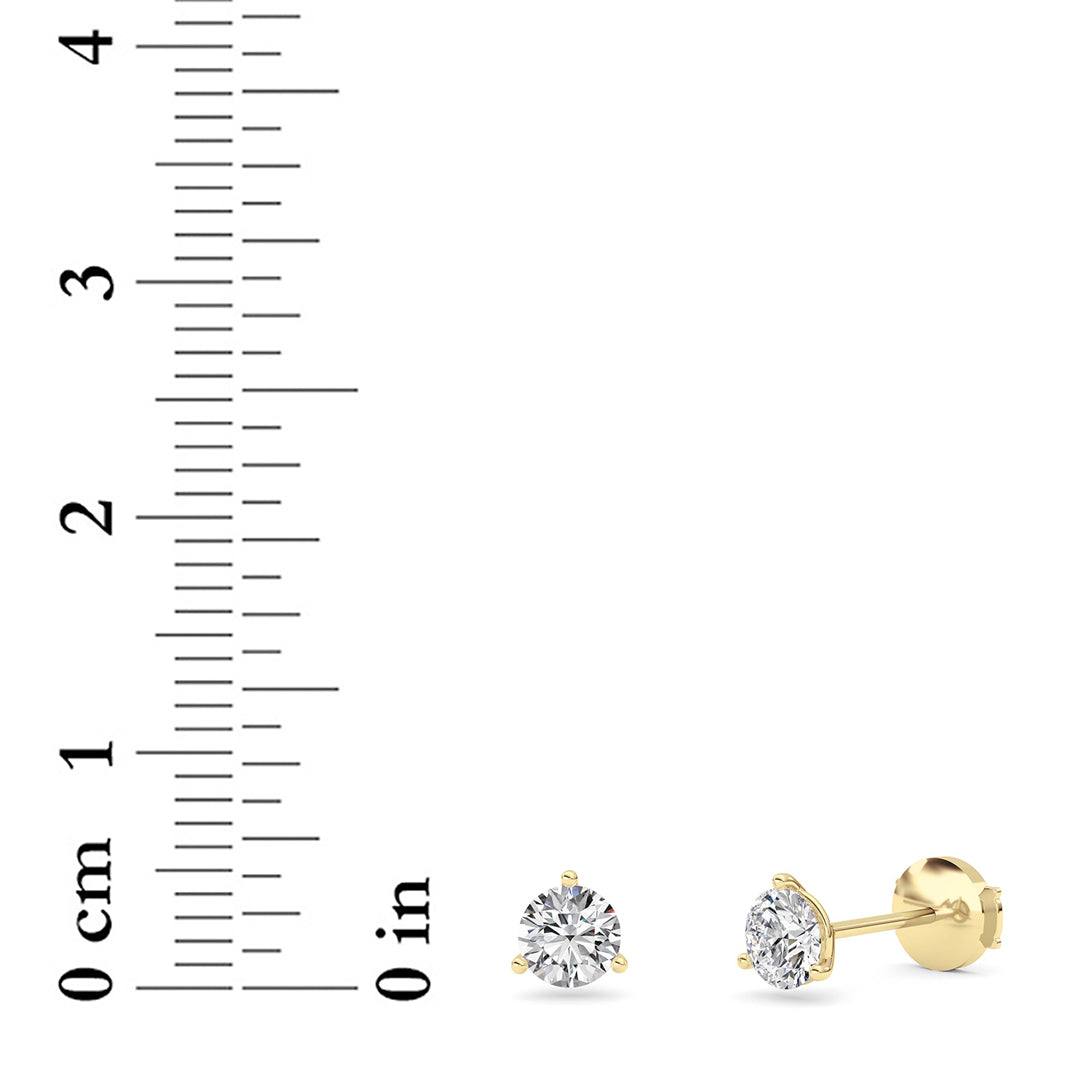 1 ct tw IGI Certified Round Lab-Grown Diamond Three Prong Martini Stud Earrings in 14K Solid Gold - Yellow