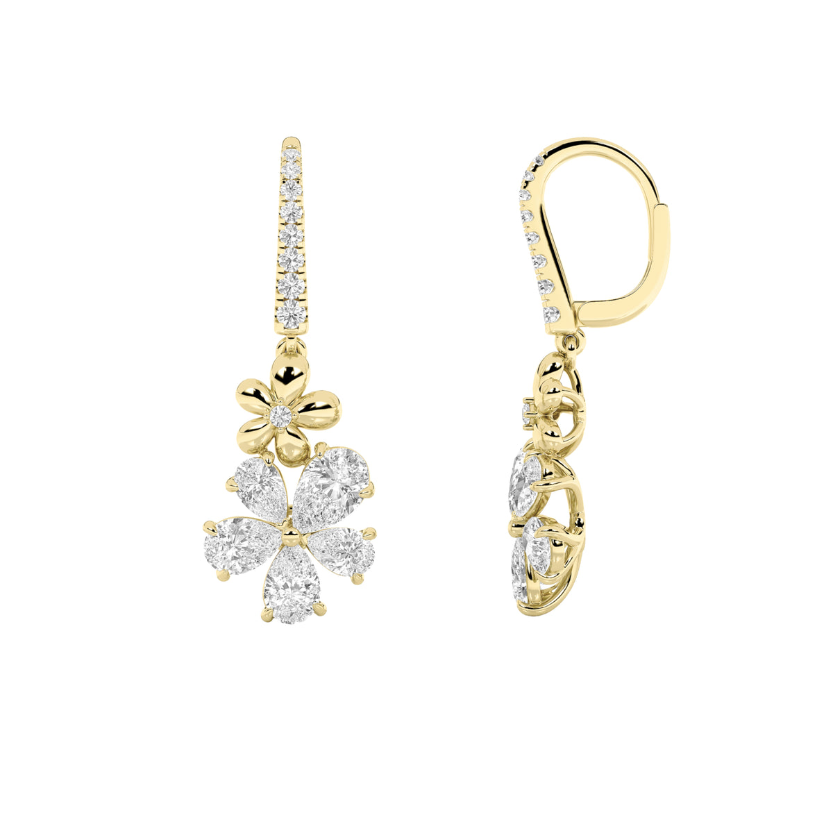 3.25 ct tw IGI Certified Pear Lab-Grown Diamond Fancy Flower Earrings in 14K Solid Gold - Yellow