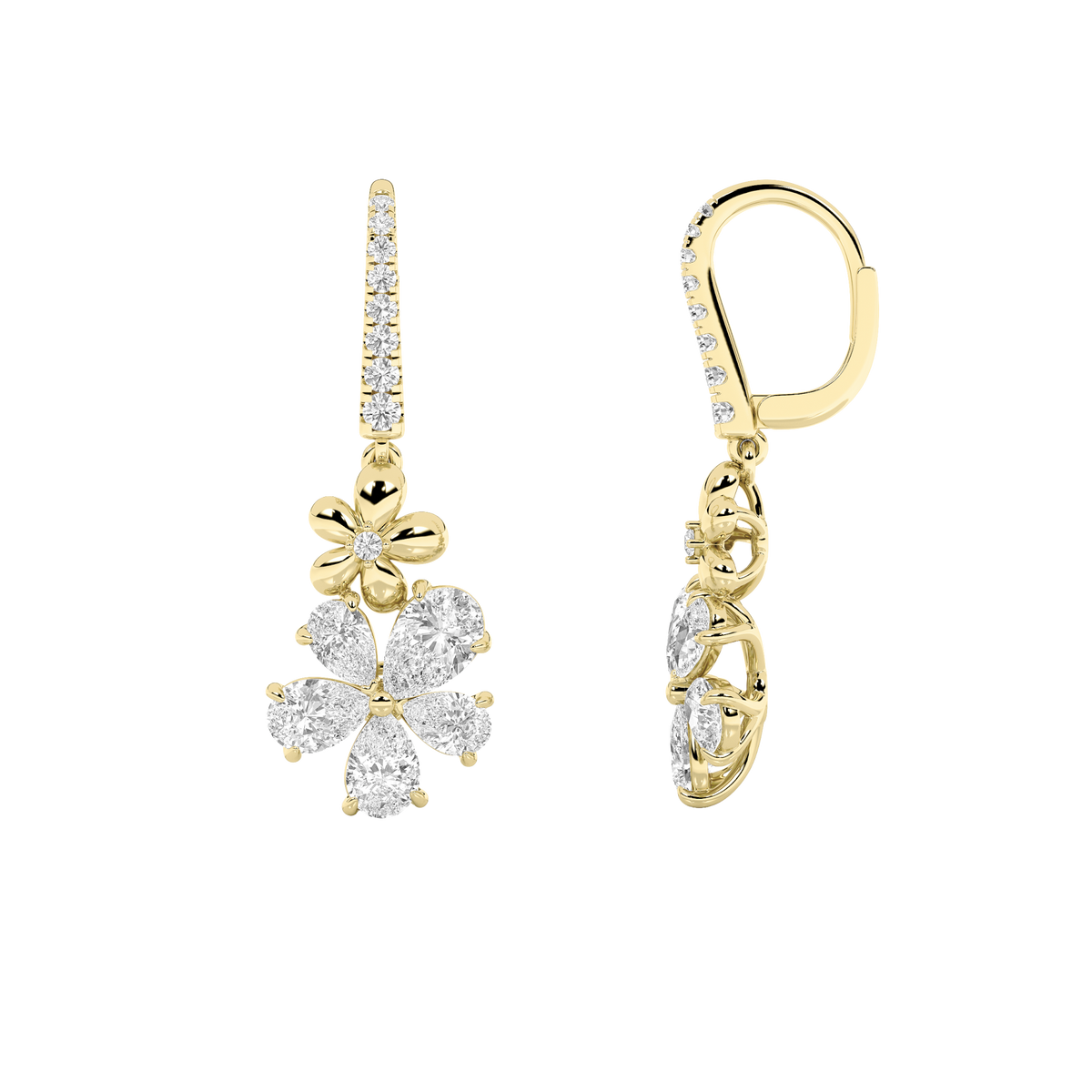 3.25 ct tw IGI Certified Pear Lab-Grown Diamond Fancy Flower Earrings in 14K Solid Gold - Yellow