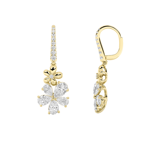 3.25 ct tw IGI Certified Pear Lab-Grown Diamond Fancy Flower Earrings in 14K Solid Gold - Yellow