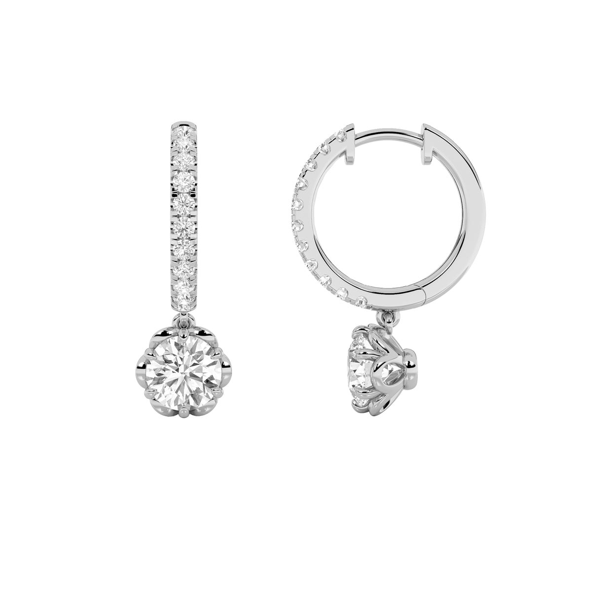 2.5 ct tw IGI Certified Round Lab-Grown Diamond Dangle Hoop Earrings in 14K Solid Gold - White