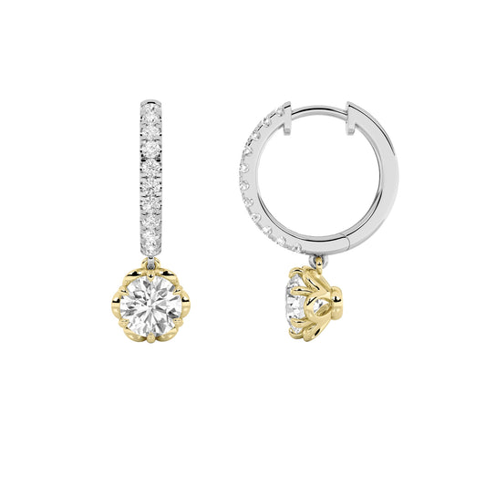 2.5 ct tw IGI Certified Round Lab-Grown Diamond Dangle Hoop Earrings in 14K Solid Gold - White