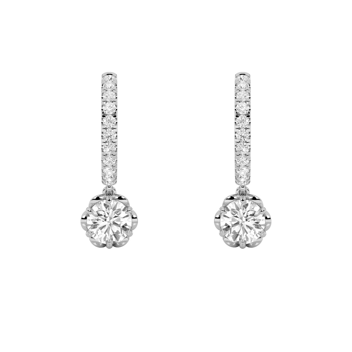 2.5 ct tw IGI Certified Round Lab-Grown Diamond Dangle Hoop Earrings in 14K Solid Gold - White
