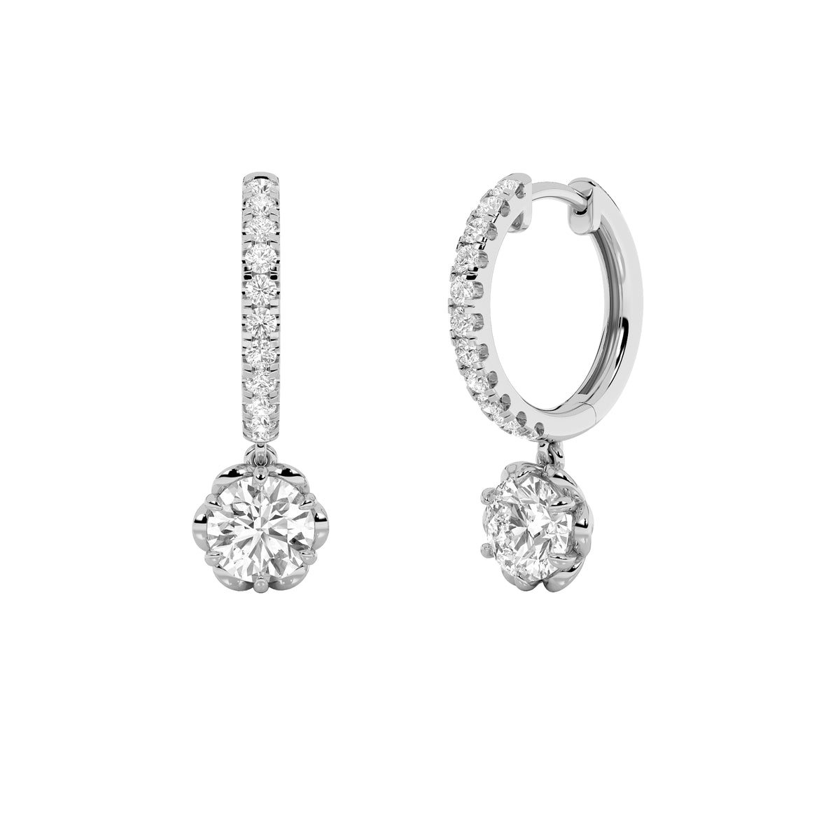 2.5 ct tw IGI Certified Round Lab-Grown Diamond Dangle Hoop Earrings in 14K Solid Gold - White