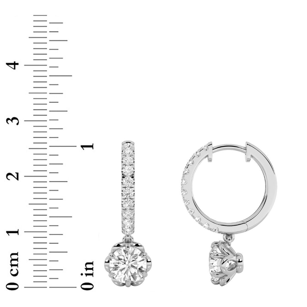2.5 ct tw IGI Certified Round Lab-Grown Diamond Dangle Hoop Earrings in 14K Solid Gold - White