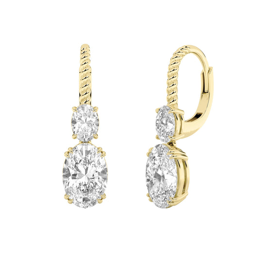 4 ct tw IGI Certified Oval Lab-Grown Diamond Dangle Earrings in 14K Solid Gold - Yellow