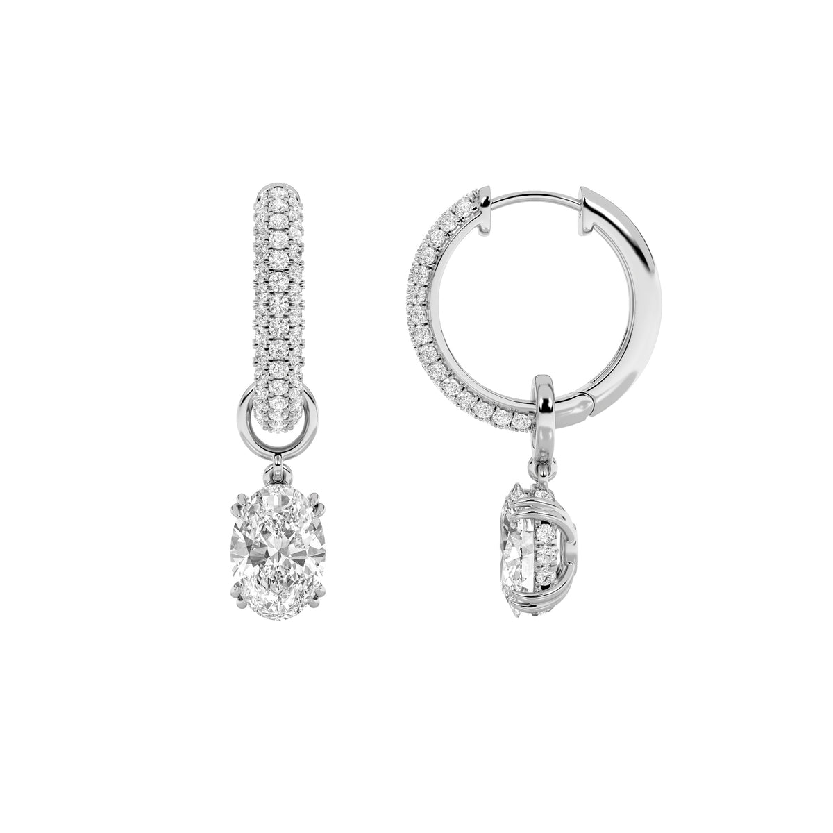 4 ct tw IGI Certified Oval Lab-Grown Diamond Dangle Earrings No. 2 in 14K Solid Gold - White