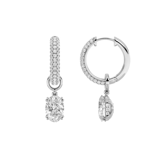 4 ct tw IGI Certified Oval Lab-Grown Diamond Dangle Earrings No. 2 in 14K Solid Gold - White