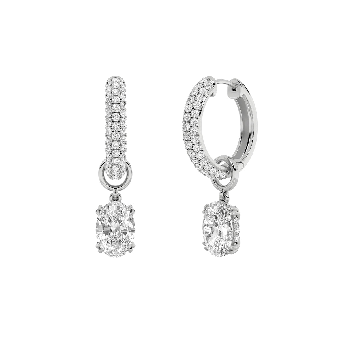 4 ct tw IGI Certified Oval Lab-Grown Diamond Dangle Earrings No. 2 in 14K Solid Gold - White