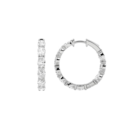 3 ct tw IGI Certified Oval Lab-Grown Diamond Inside Out Hoop Earrings in 14K Solid Gold - White