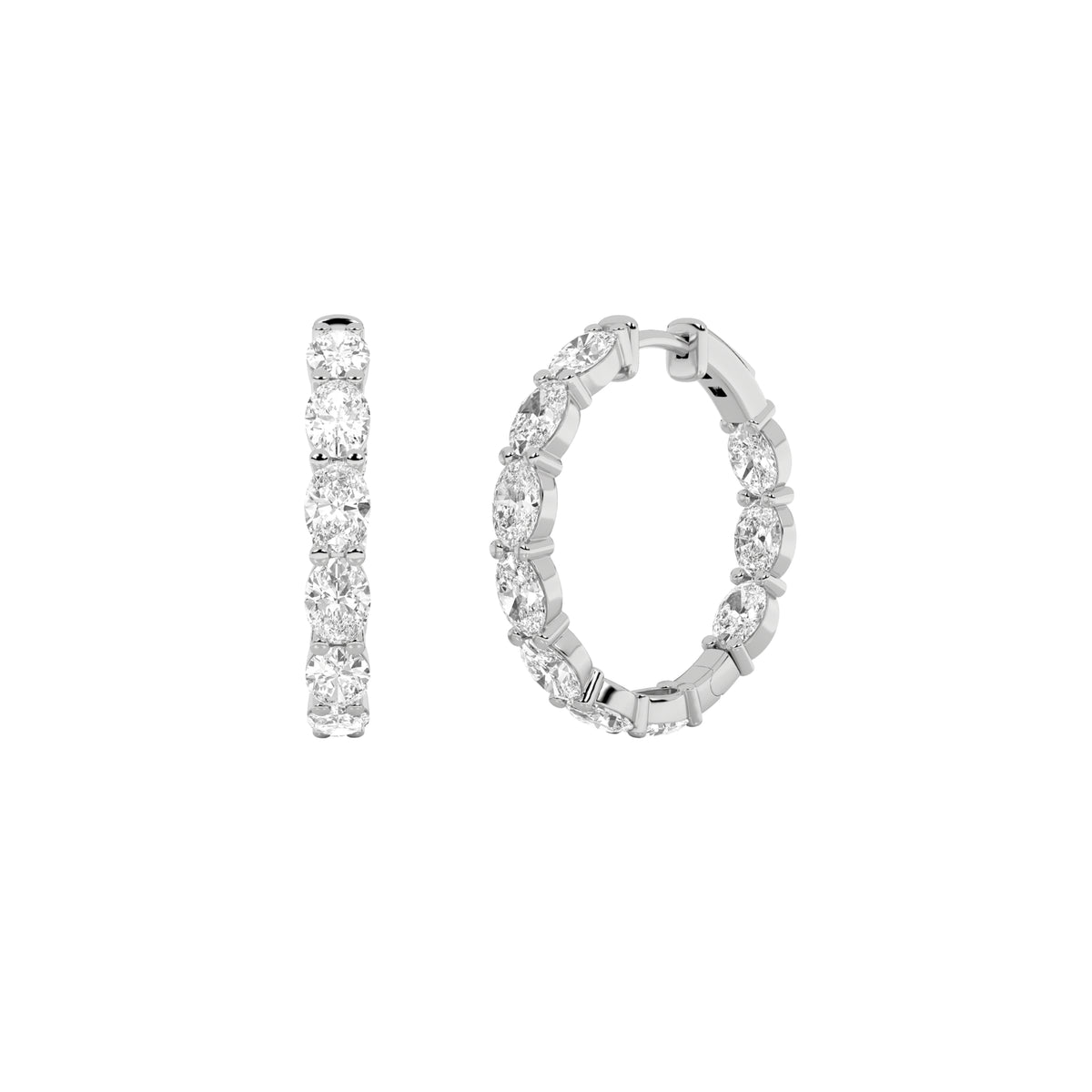 3 ct tw IGI Certified Oval Lab-Grown Diamond Inside Out Hoop Earrings in 14K Solid Gold - White