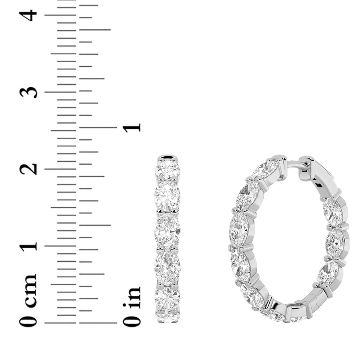3 ct tw IGI Certified Oval Lab-Grown Diamond Inside Out Hoop Earrings in 14K Solid Gold - White